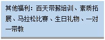 文本框:其他福利：百天带薪培训、素质拓展、马拉松比赛、生日礼物、一对一带教